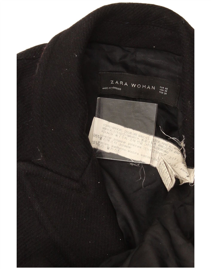 Zara Womens Double Breasted Coat UK 6 XS Black Polyester