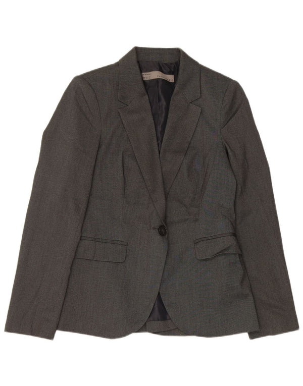Zara Womens 1 Button Blazer Jacket UK 12 Medium Grey Polyester