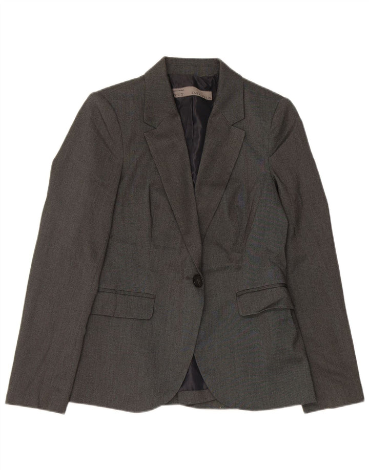 Zara Womens 1 Button Blazer Jacket UK 12 Medium Grey Polyester