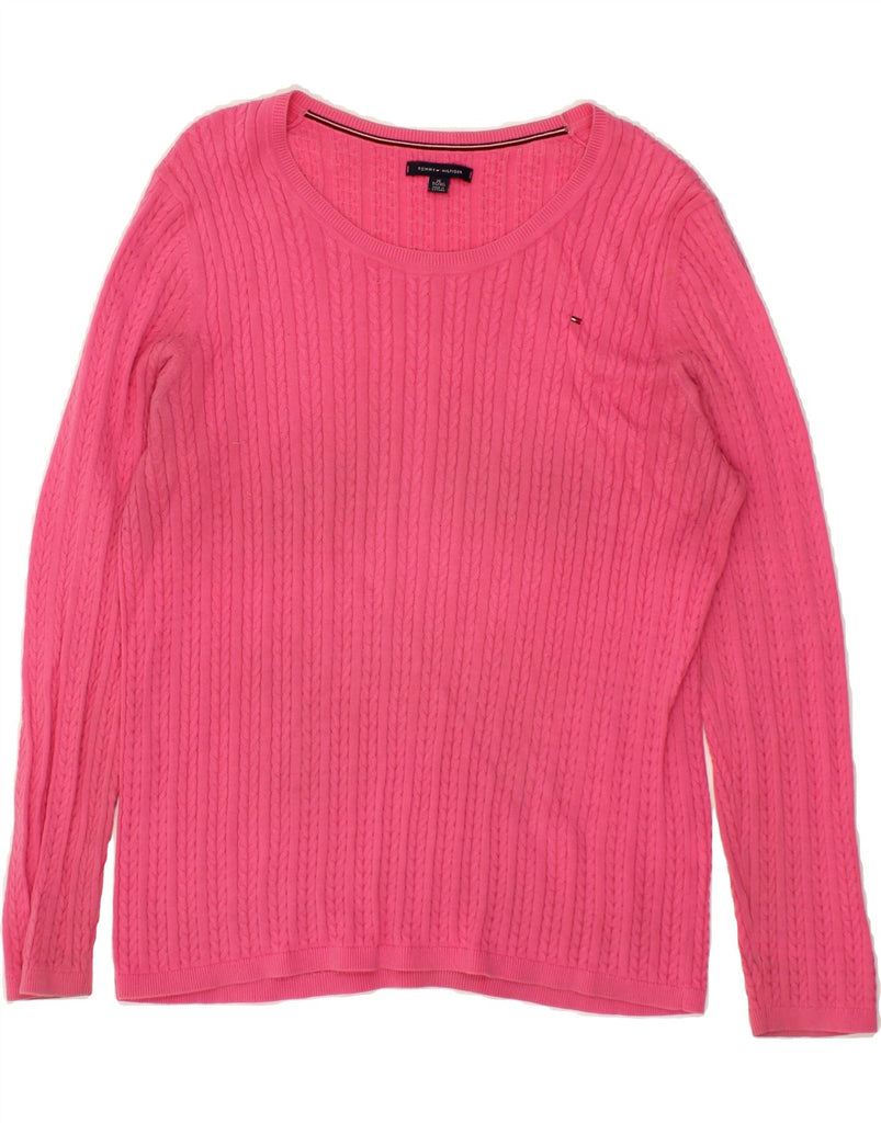 TOMMY HILFIGER Womens Boat Neck Jumper Sweater UK 18 XL Pink Cotton Vintage Tommy Hilfiger and Second-Hand Tommy Hilfiger from Messina Hembry 