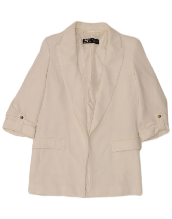 Zara Womens Open Oversized Blazer Jacket UK 6 XS White Polyester