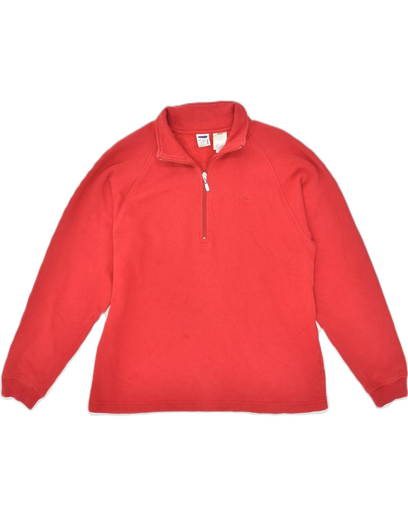 FILA Womens Zip Neck Sweatshirt Jumper IT 46/48 Large Red Cotton | Vintage Fila | Thrift | Second-Hand Fila | Used Clothing | Messina Hembry 