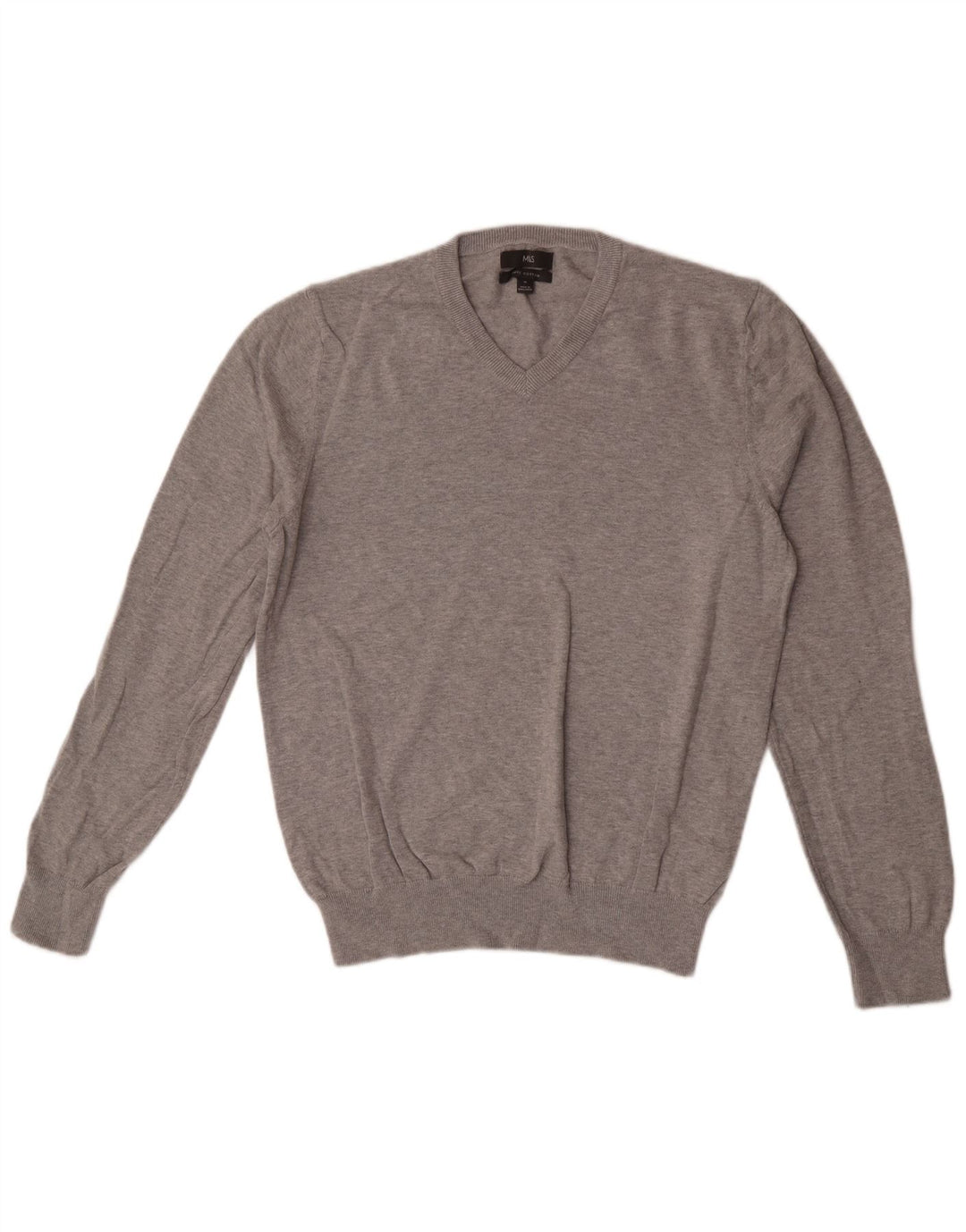 Marks & Spencer Mens V-Neck Jumper Sweater Medium Grey Flecked Cotton