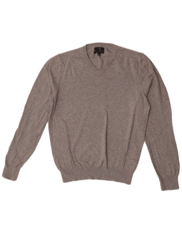 Marks & Spencer Mens V-Neck Jumper Sweater Medium Grey Flecked Cotton