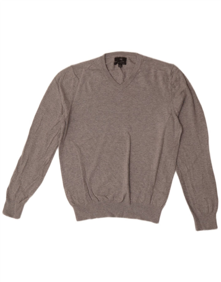 Marks & Spencer Mens V-Neck Jumper Sweater Medium Grey Flecked Cotton