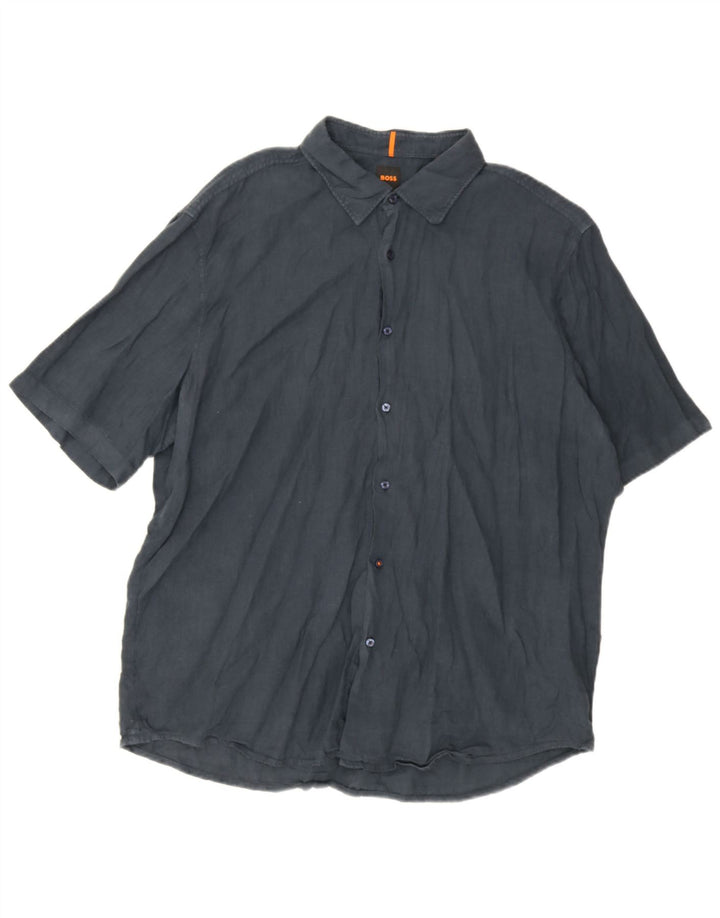 Hugo Boss Mens Short Sleeve Regular Fit Shirt 2XL Navy Blue