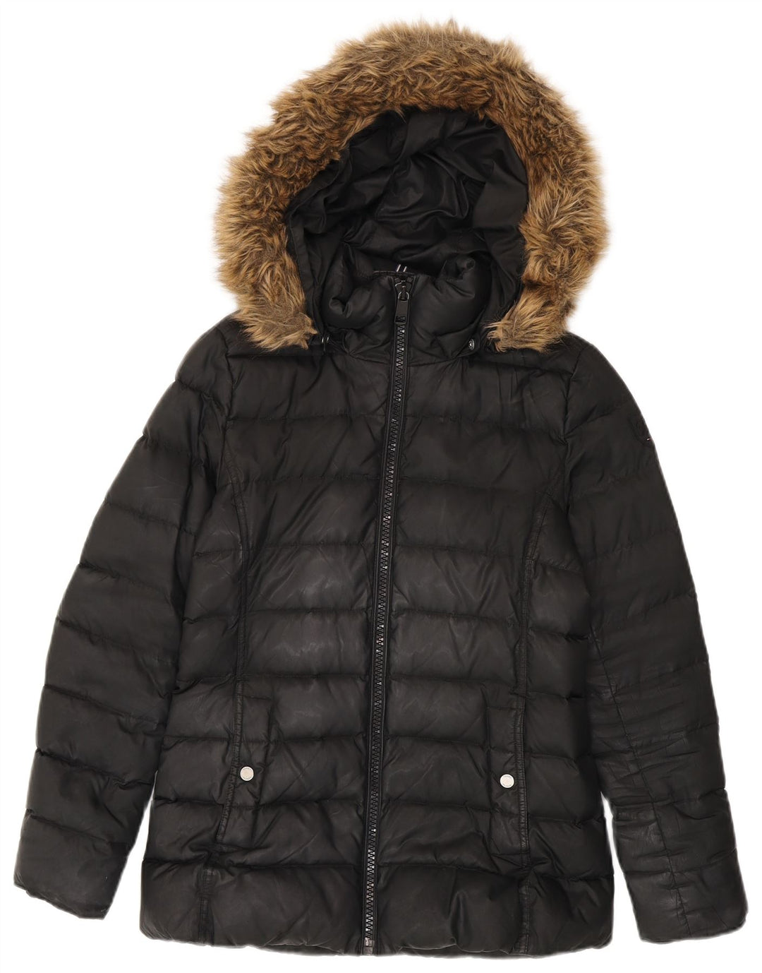 Tommy Hilfiger Womens Hooded Padded Jacket UK 10 Small Black Polyester
