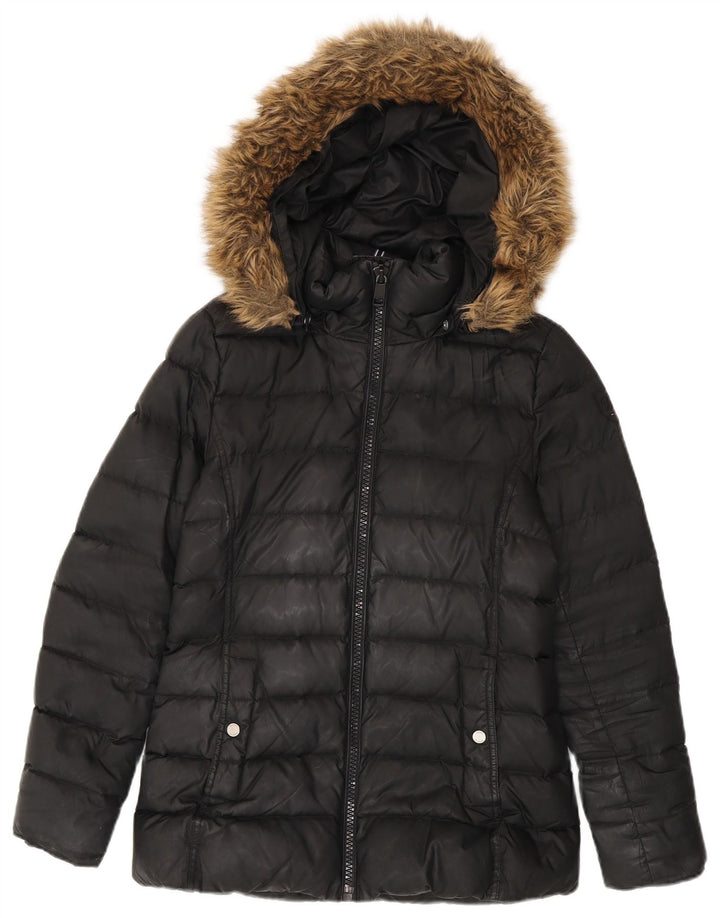 Tommy Hilfiger Womens Hooded Padded Jacket UK 10 Small Black Polyester