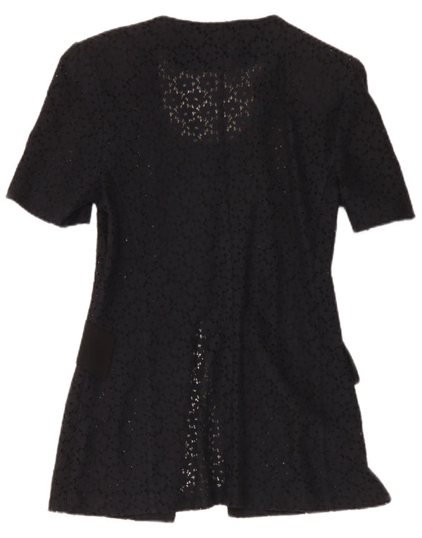 Vintage Womens See Through Cardigan Top UK 12 Medium Navy Blue Floral