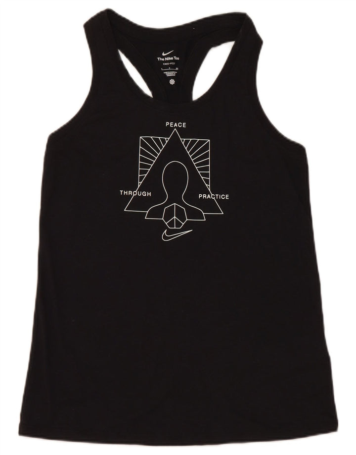Nike Womens Dri Fit Graphic Vest Top UK 10 Small Black Polyester