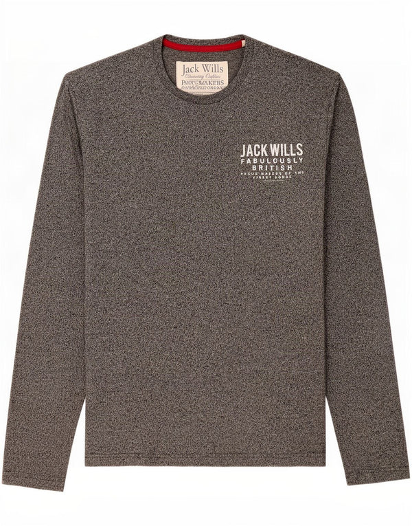 Jack Wills Mens Graphic Top Long Sleeve Small Grey Flecked Cotton