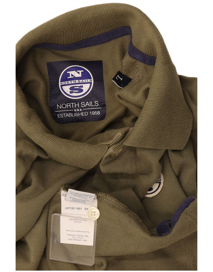 North Sails Mens Long Sleeve Polo Shirt Large Khaki Cotton