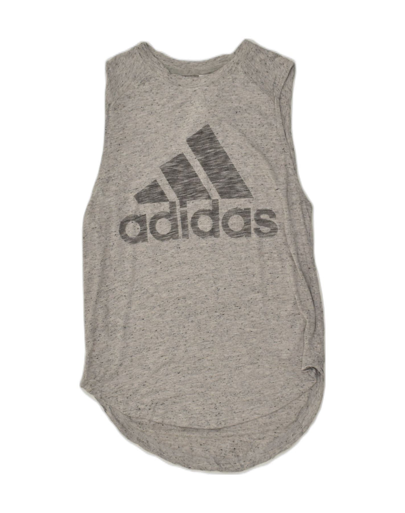 ADIDAS Womens Graphic Vest Top UK 4/6 XS Grey Rayon | Vintage Adidas | Thrift | Second-Hand Adidas | Used Clothing | Messina Hembry 