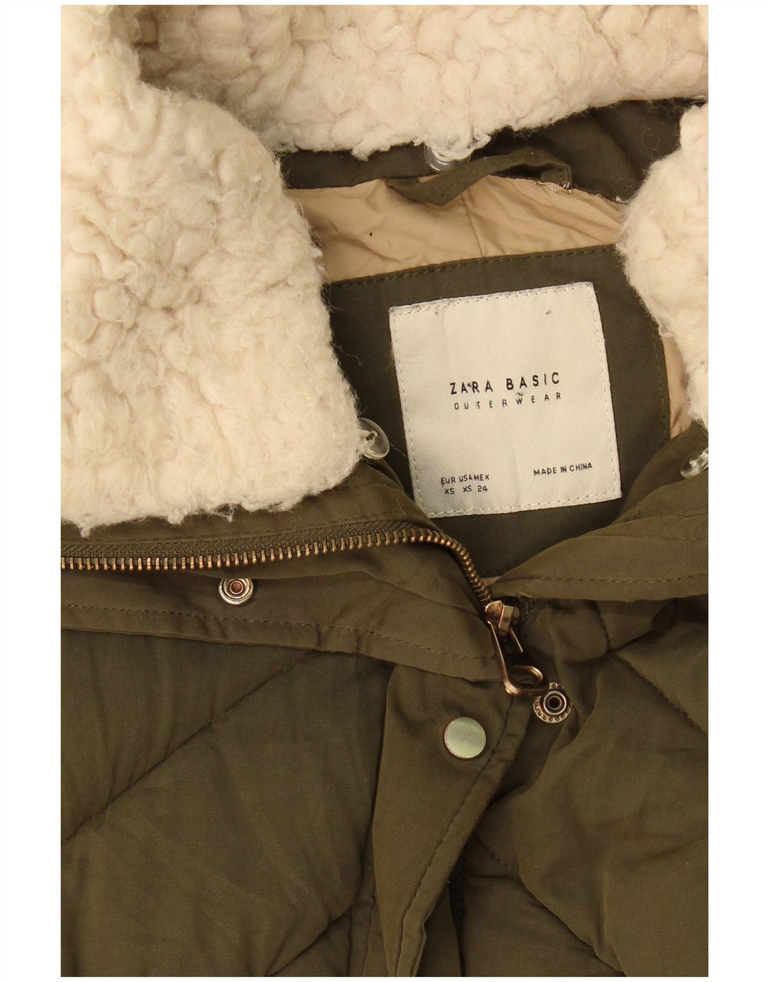 Zara Womens Crop Oversized Padded Jacket UK 6 XS Khaki