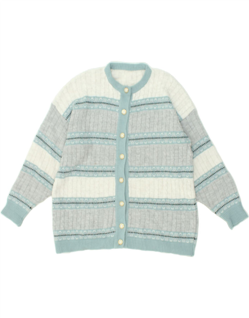 VINTAGE Womens Cardigan Sweater UK 16 Large Blue Striped | Vintage Vintage | Thrift | Second-Hand Vintage | Used Clothing | Messina Hembry 
