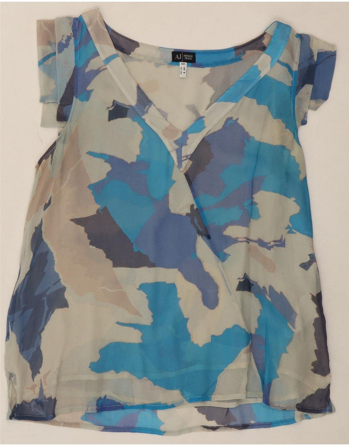 ARMANI Womens See Through Blouse Top EU 44 XL Blue Camouflage Silk Vintage Armani and Second-Hand Armani from Messina Hembry 