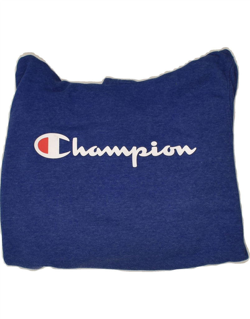 CHAMPION Mens Graphic Hoodie Jumper Medium Blue Cotton | Vintage Champion | Thrift | Second-Hand Champion | Used Clothing | Messina Hembry 