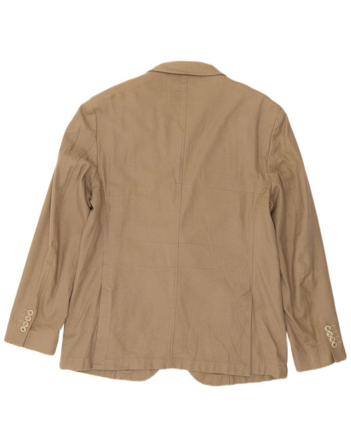 Massimo Dutti Mens 2 Button Blazer Jacket EU 58 2XL Beige Cotton