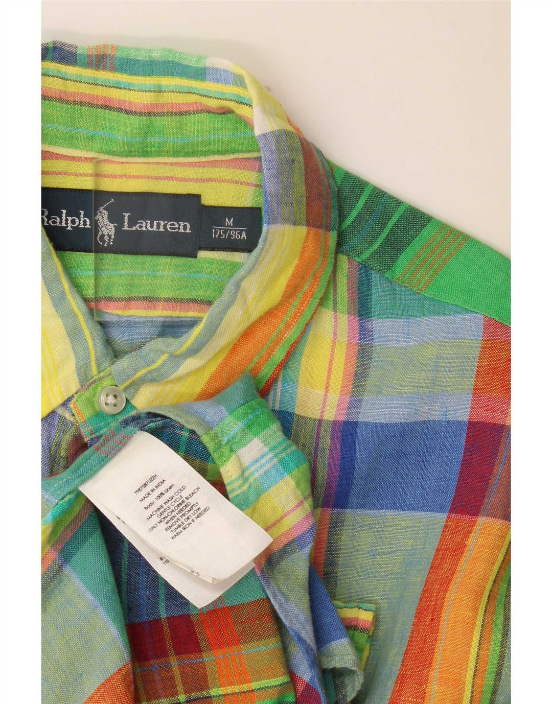 Ralph Lauren Mens Short Sleeve Shirt Medium Multicoloured Plaid Linen