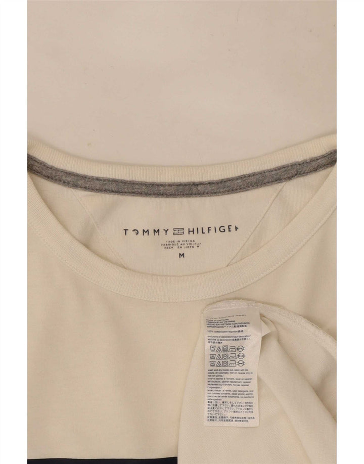 Tommy Hilfiger Mens Graphic T-Shirt Top Medium White Colourblock Cotton
