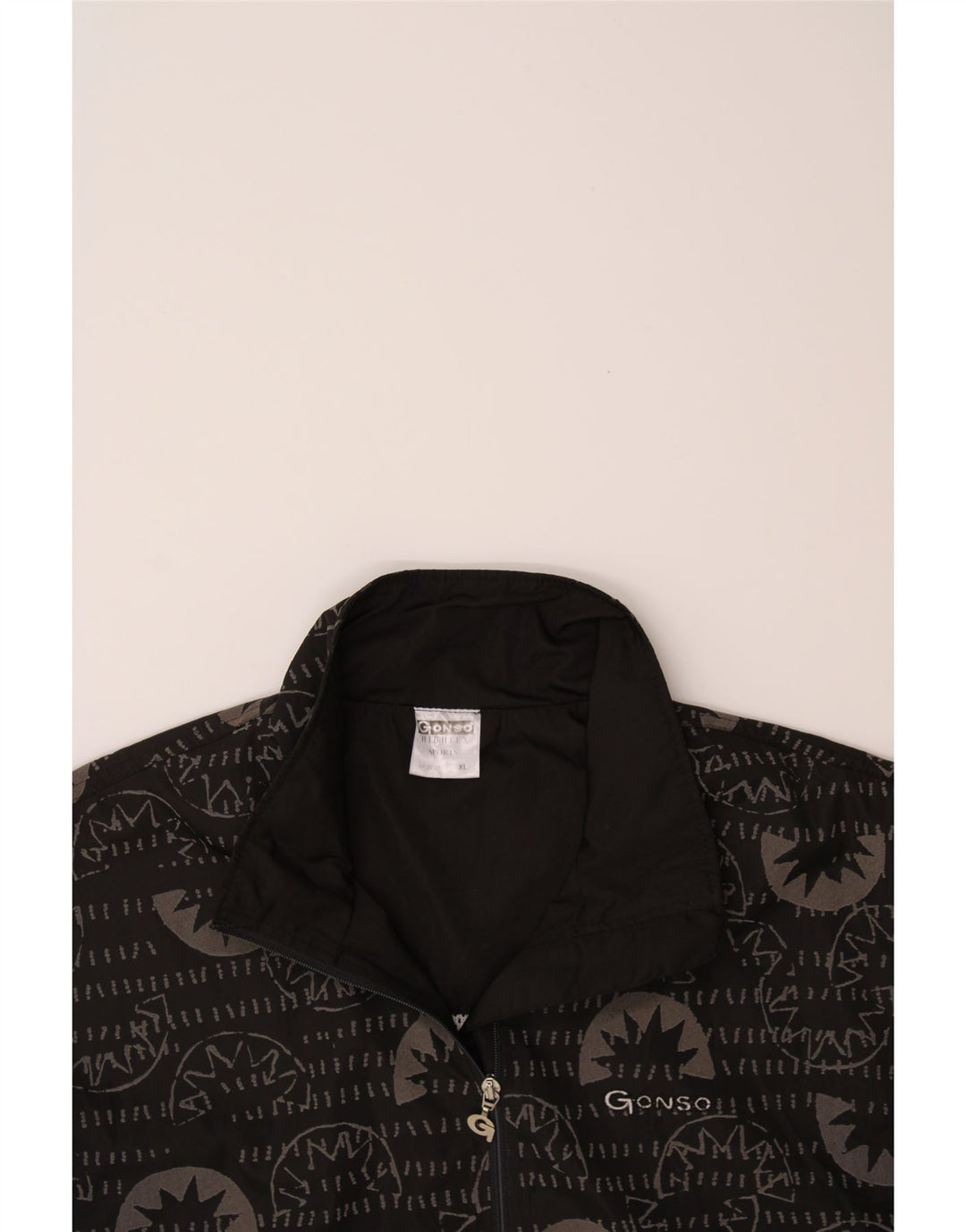 GONSO Mens Abstract Pattern Sleeveless Tracksuit Top Jacket XL Black Vintage Gonso and Second-Hand Gonso from Messina Hembry 