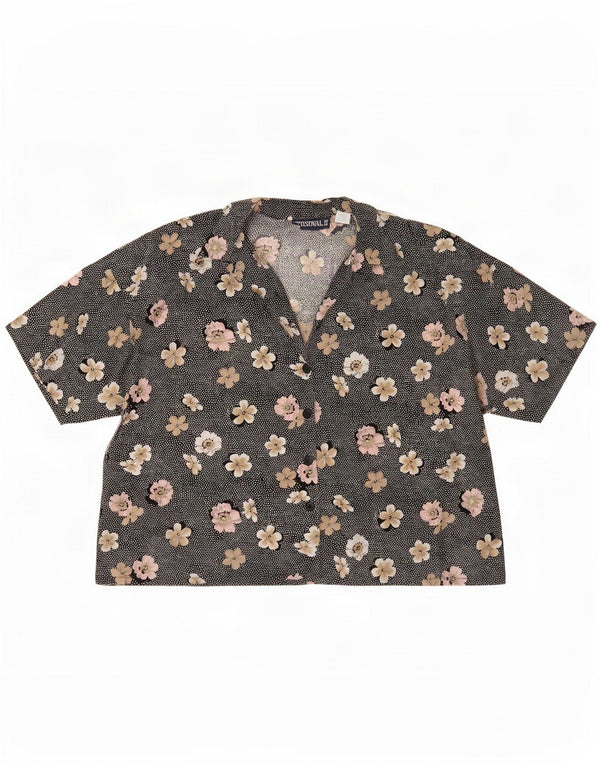 Vintage Womens Shirt Blouse UK 22 3XL Black Floral Rayon
