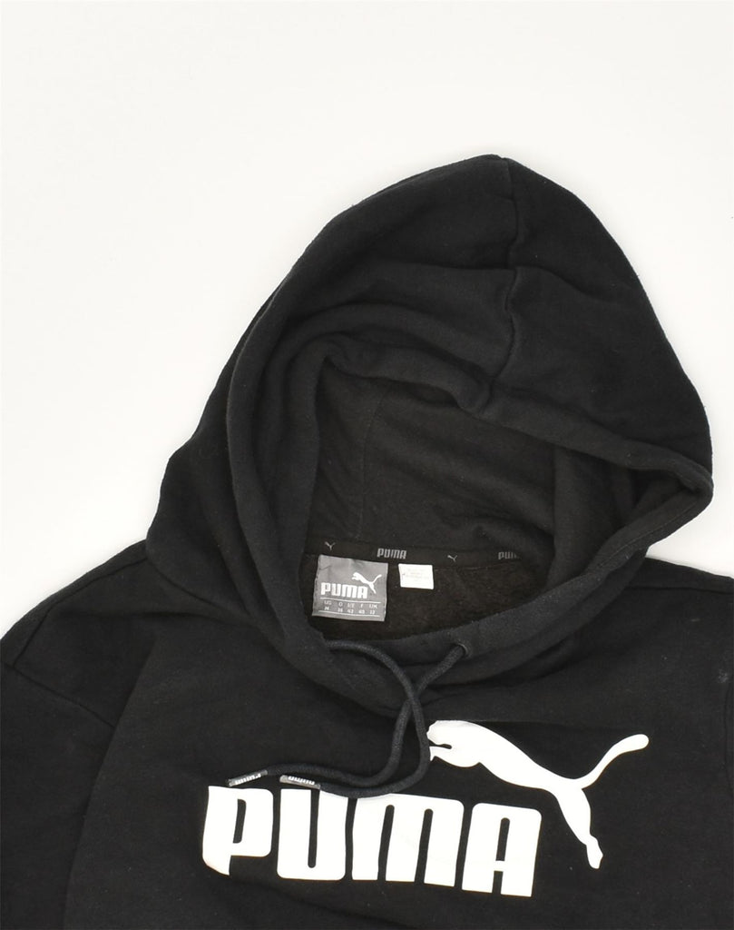 PUMA Womens Graphic Hoodie Jumper UK 12 Medium Black Cotton | Vintage Puma | Thrift | Second-Hand Puma | Used Clothing | Messina Hembry 