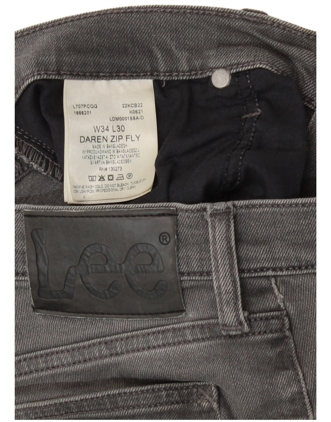 Lee Mens Daren Zip Fly Slim Jeans W34 L30 Grey Cotton