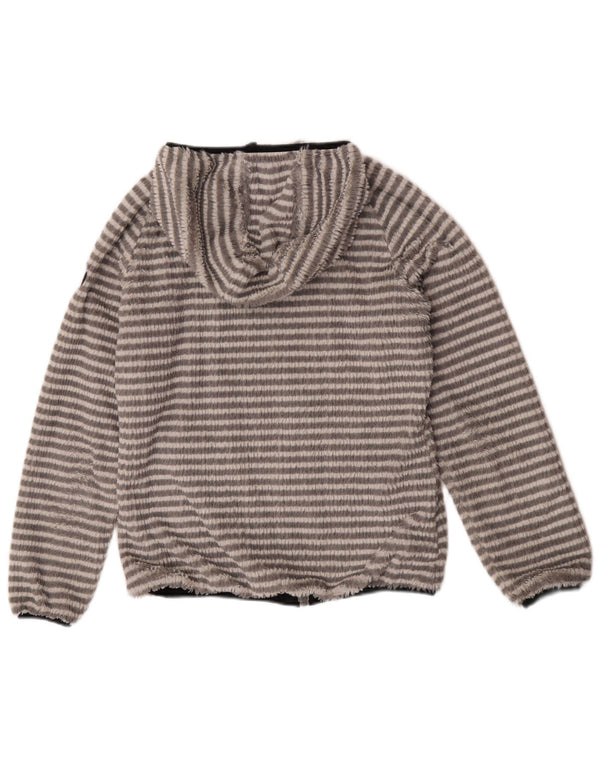 Mistral Womens Hooded Fleece Jacket UK 14 Medium Grey Striped Polyester