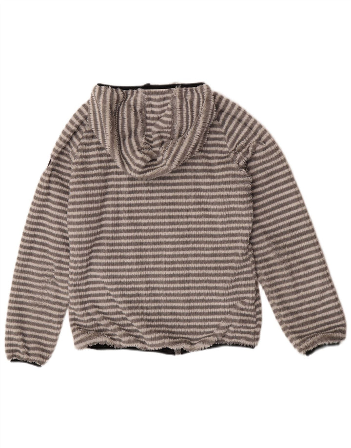 Mistral Womens Hooded Fleece Jacket UK 14 Medium Grey Striped Polyester