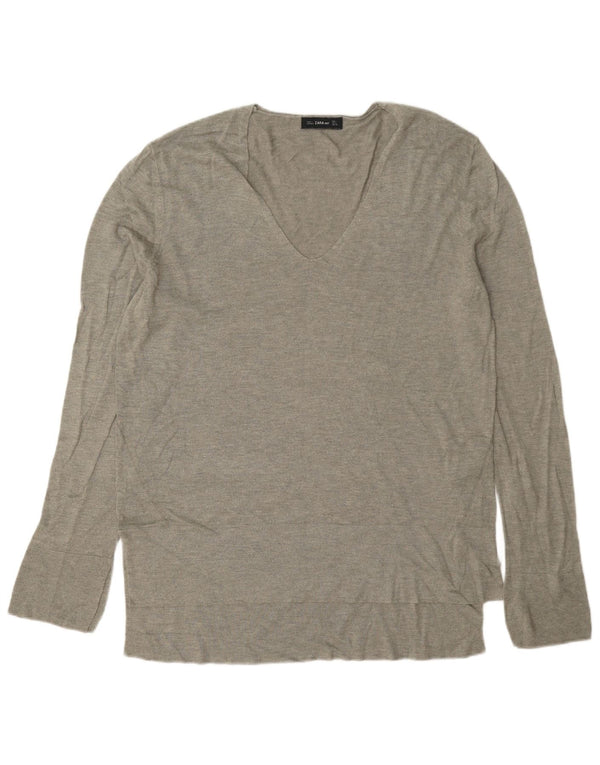 Zara Womens Top Long Sleeve UK 16 Large Grey Viscose