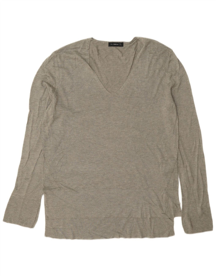 Zara Womens Top Long Sleeve UK 16 Large Grey Viscose