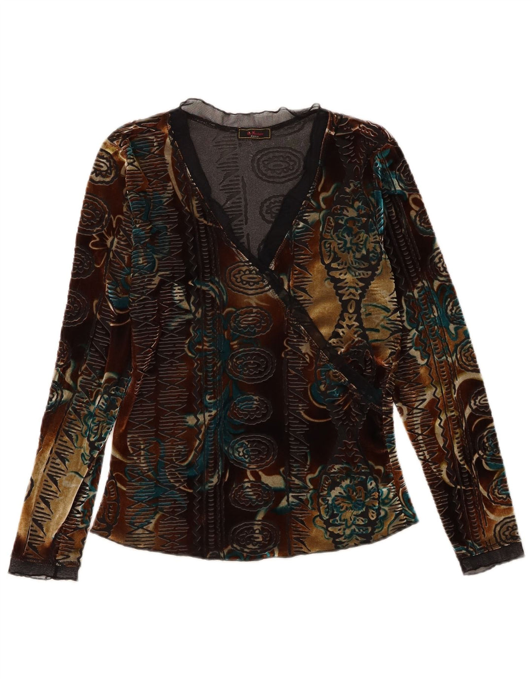 Vintage Womens Velvet Top Long Sleeve UK 6 XS Multicoloured Floral