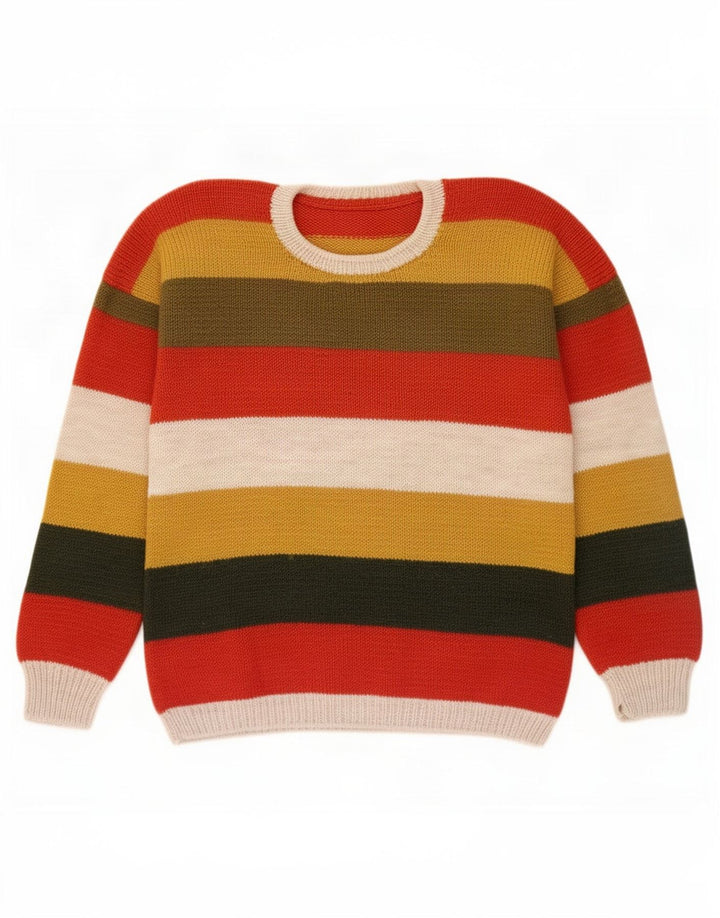 Vintage Mens Crew Neck Jumper Sweater Large Multicoloured Striped