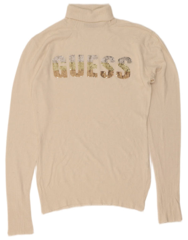 Guess Womens Graphic Roll Neck Jumper Sweater UK 20 2XL Off White Viscose