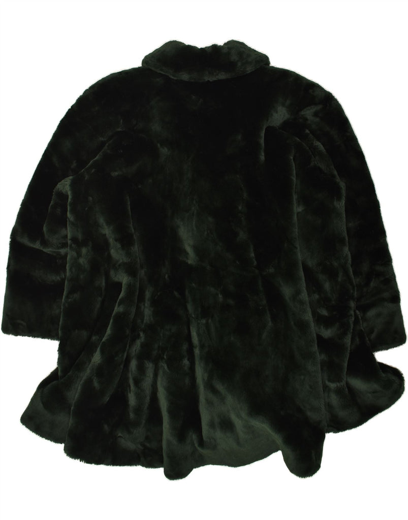 VINTAGE Womens 3/4 Sleeve Faux Fur Coat UK 14 Medium Green Acrylic | Vintage Vintage | Thrift | Second-Hand Vintage | Used Clothing | Messina Hembry 