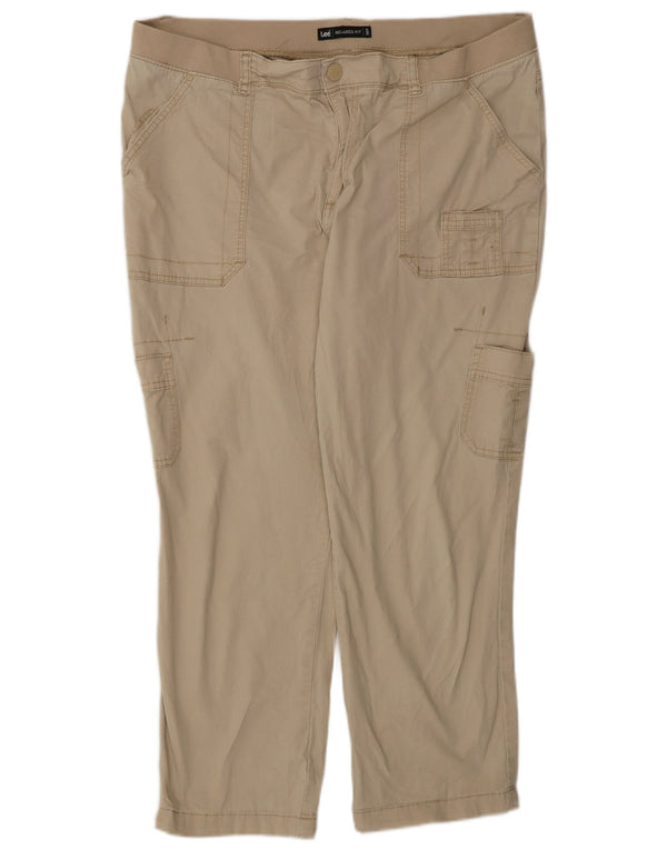 Lee Womens Relaxed Fit Cropped Trousers US 18 2XL W38 L25 Beige Cotton