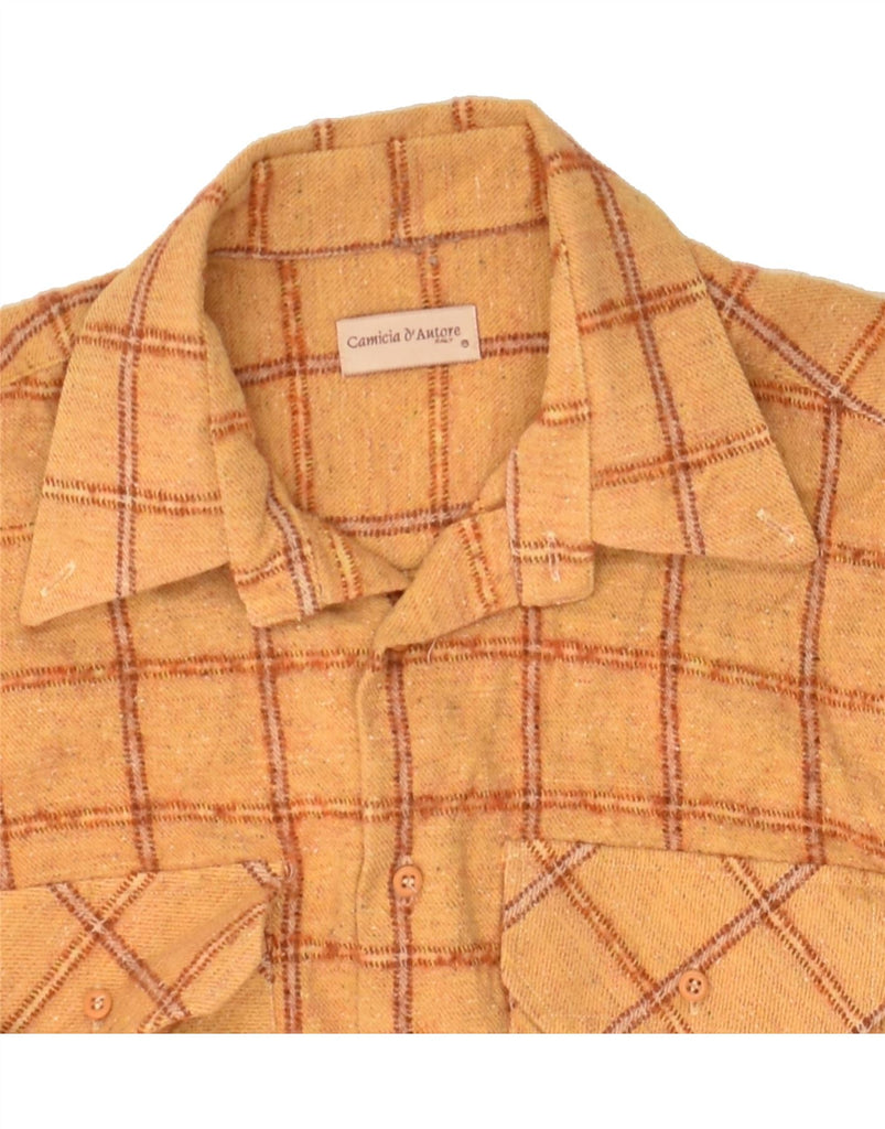 VINTAGE Mens Flannel Shirt Medium Beige Check Vintage Vintage and Second-Hand Vintage from Messina Hembry 