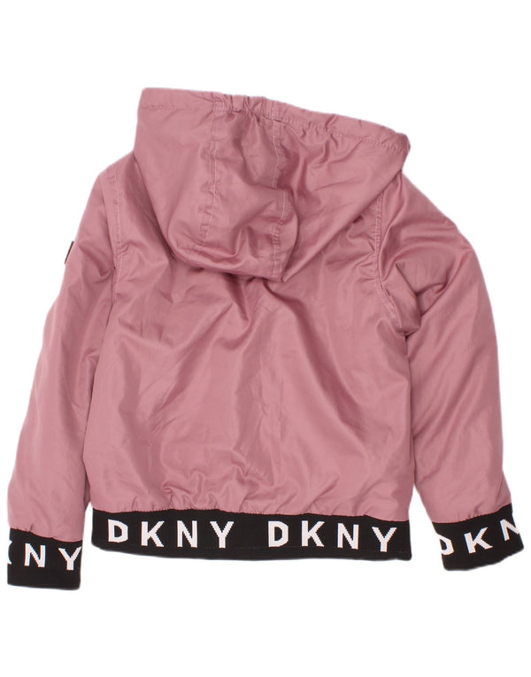 Dkny Girls Graphic Hooded Bomber Jacket 6-7 Years Pink Colourblock