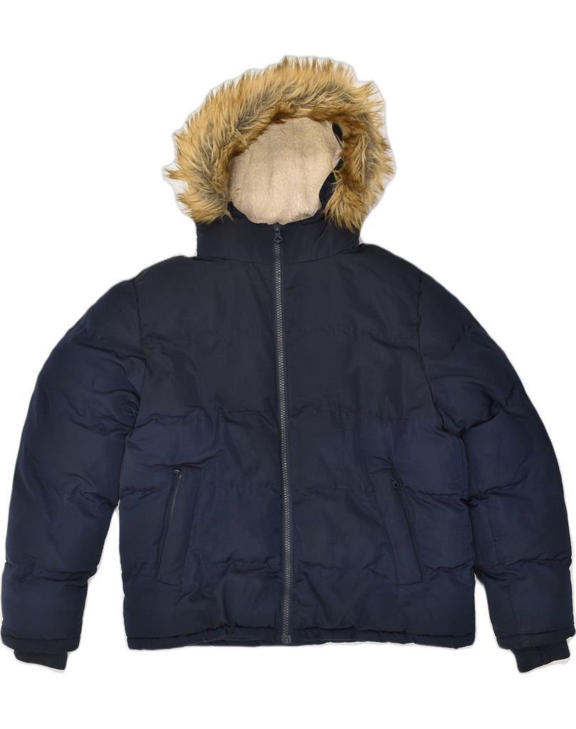 SUPERDRY Mens Hooded Padded Jacket UK 40 Large Navy Blue Polyester | Vintage Superdry | Thrift | Second-Hand Superdry | Used Clothing | Messina Hembry 