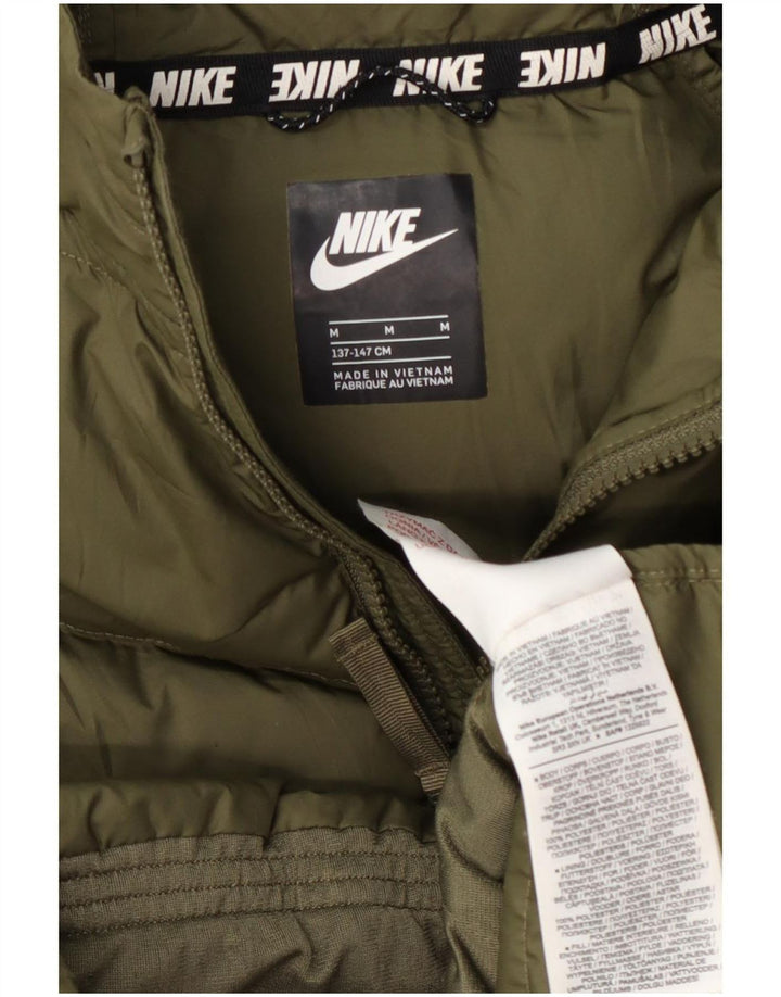Nike Boys Hooded Padded Jacket 10-11 Years Medium Khaki Polyester