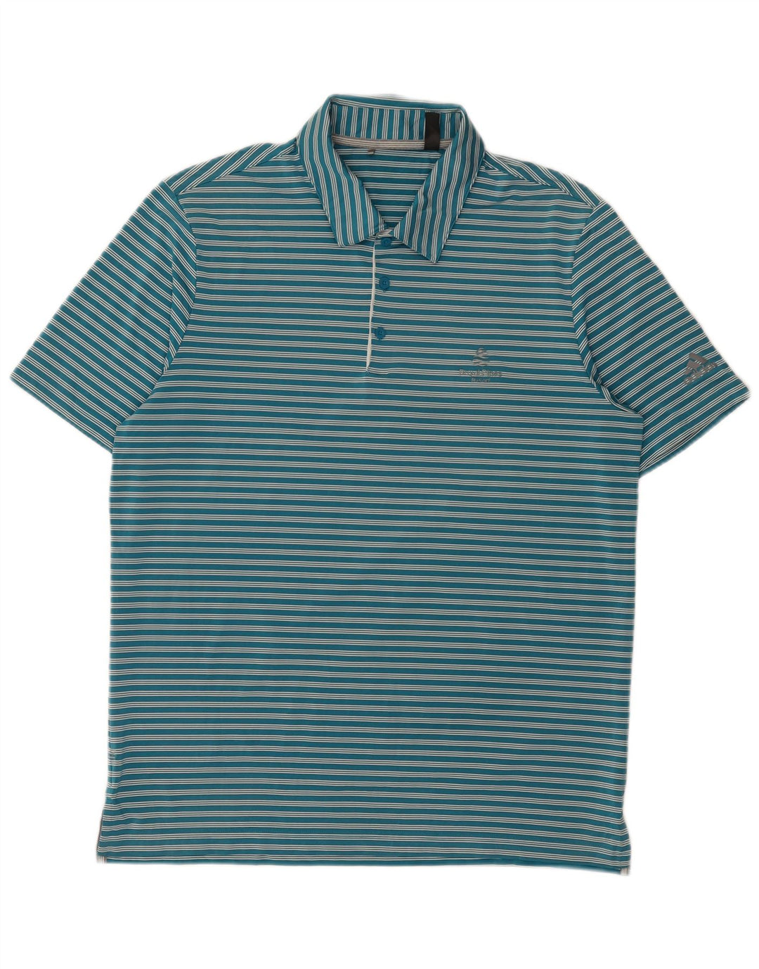 Adidas Mens Polo Shirt Large Blue Striped Polyester