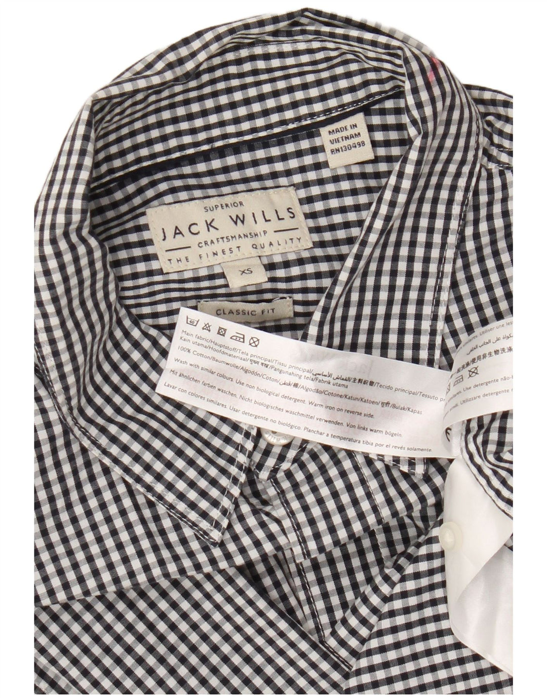 Jack Wills Mens Classic Fit Shirt XS Black Gingham Cotton