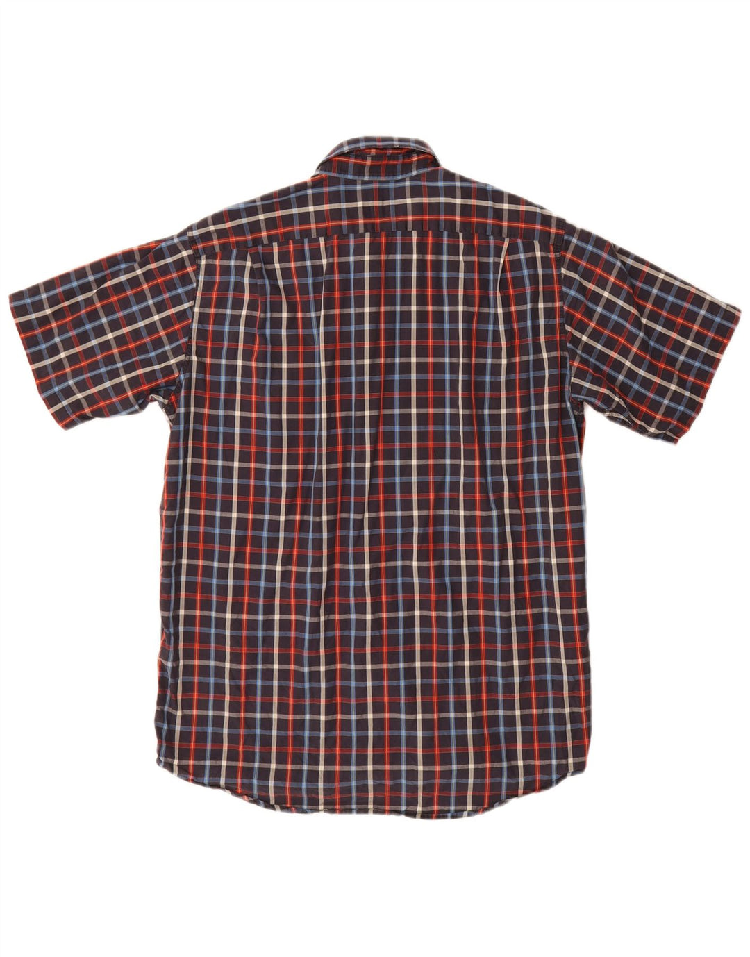 Lacoste Mens Short Sleeve Shirt Size 40 Medium Navy Blue Check Cotton