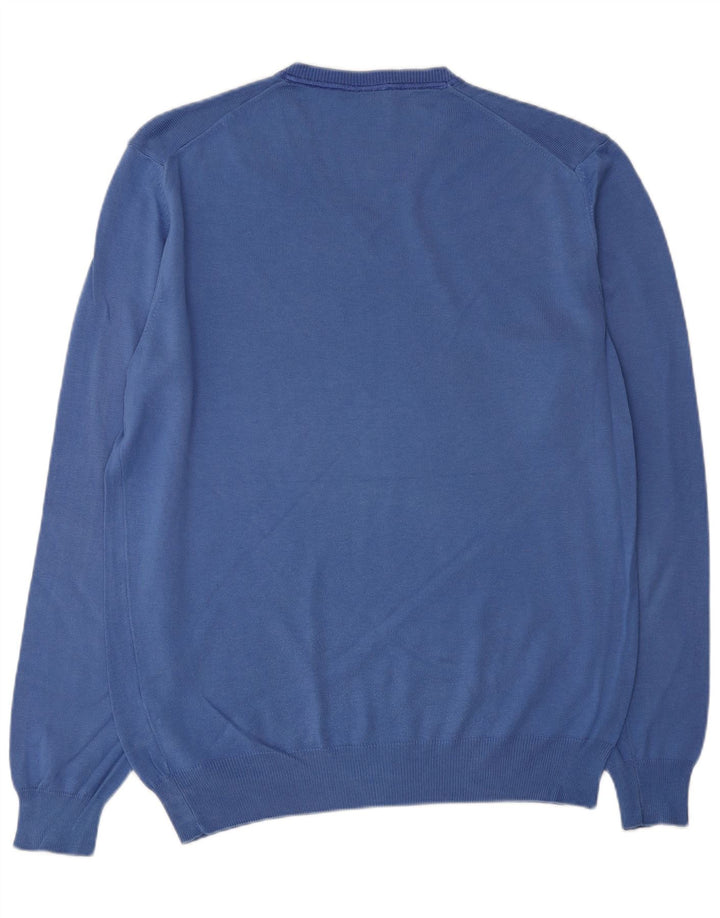 TRUSSARDI Mens V-Neck Jumper Sweater Large Blue Cotton