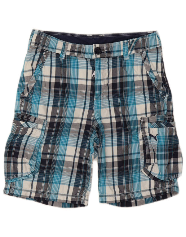 Puma Boys Cargo Shorts 11-12 Years W28  Blue Check Cotton