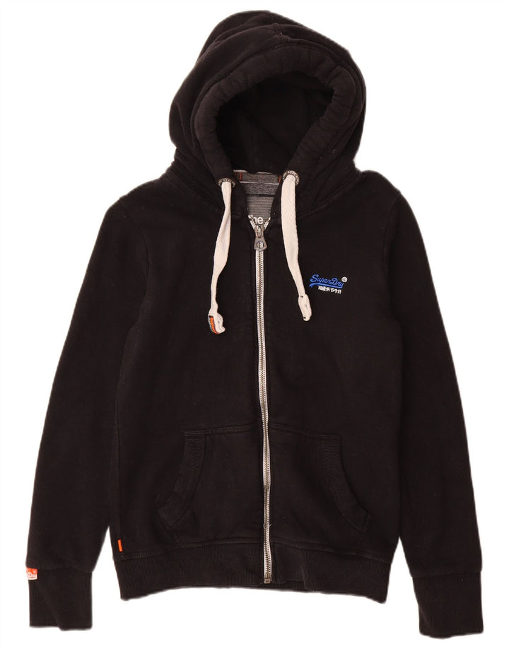 Superdry Womens Zip Hoodie Sweater UK 12 Medium Black Cotton