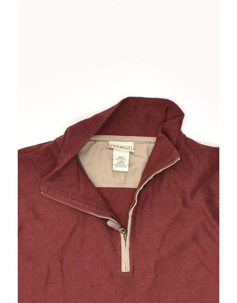 L.L.BEAN Mens Regular Fit Zip Neck Jumper Sweater Large Burgundy Cotton | Vintage L.L.Bean | Thrift | Second-Hand L.L.Bean | Used Clothing | Messina Hembry 
