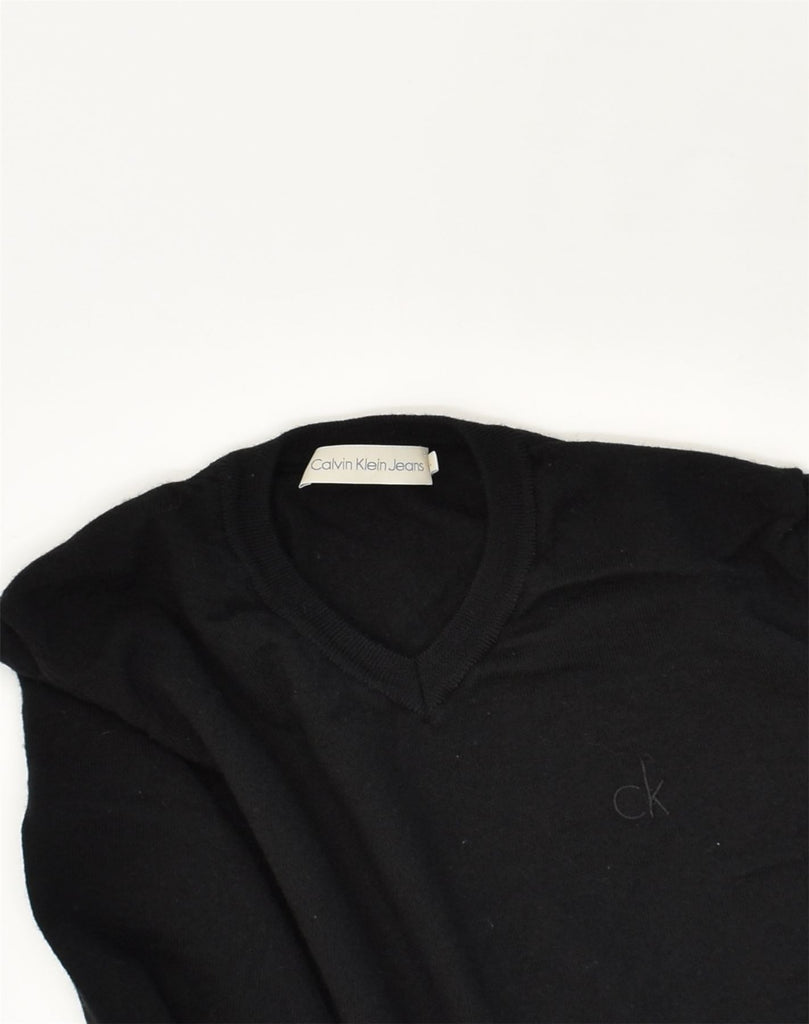 CALVIN KLEIN Womens V-Neck Jumper Sweater Large Black Wool | Vintage Calvin Klein | Thrift | Second-Hand Calvin Klein | Used Clothing | Messina Hembry 