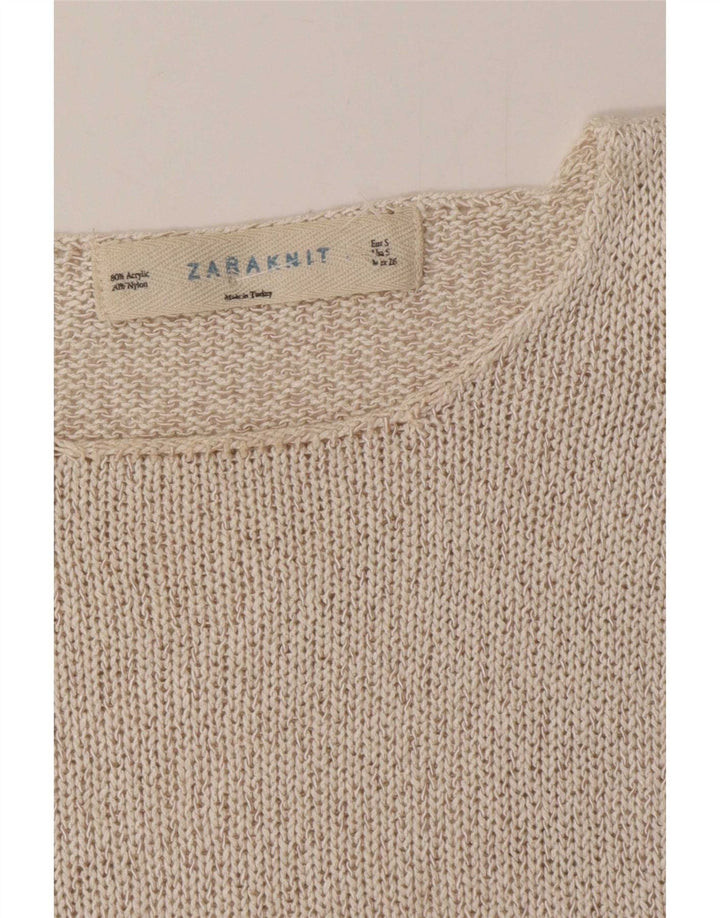 Zara Womens Knit Blouse Top UK 10 Small Beige